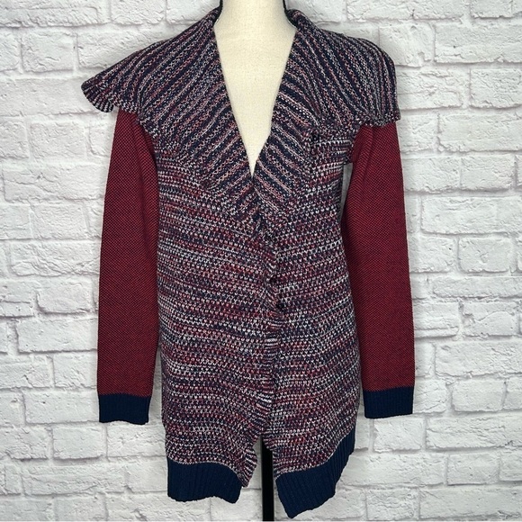 THML Colorblock Red, Navy, & White Draped Front Cardigan - Picture 5 of 12